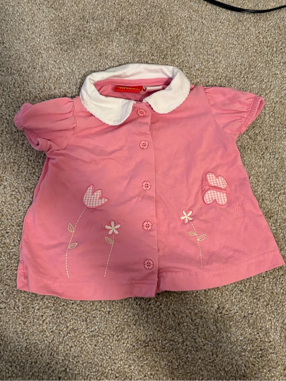 Girls' Pink Button-Front Top with White Peter Pan Collar